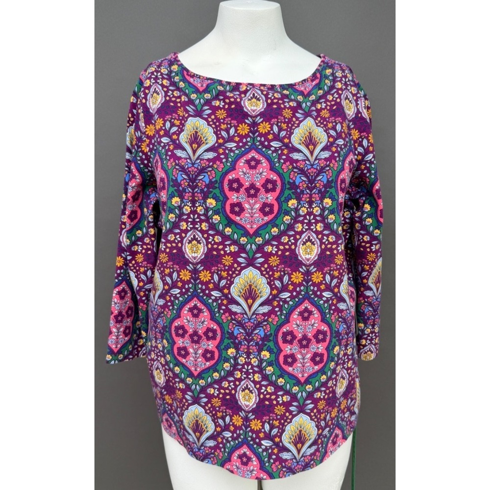 Talbots Tee Plus 1x Multi 100% Pima Cotton 3/4 Sleeve T-Shirt Top Bateau Neck